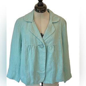 Elevenses by Anthropologie  swing-style linen blazer, single button, aqua,8, EUC